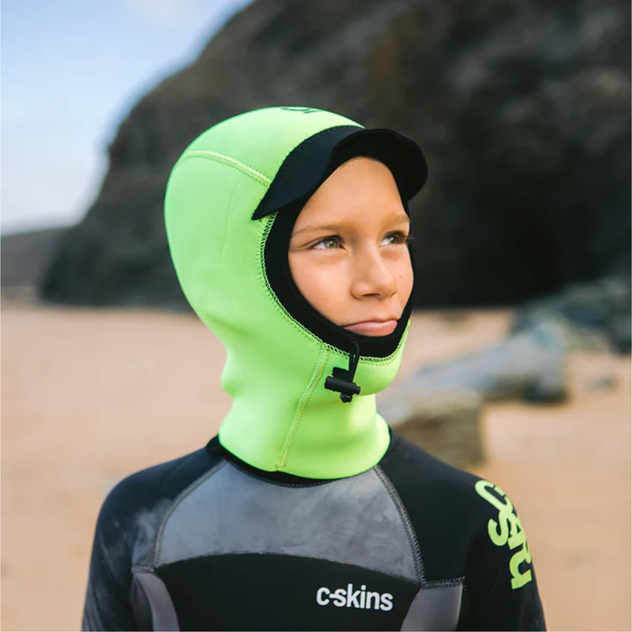 2024 C- Skins Junior Wired 2mm Neoprene Wetsuit Hood C-HOWIJ - Flo Yellow